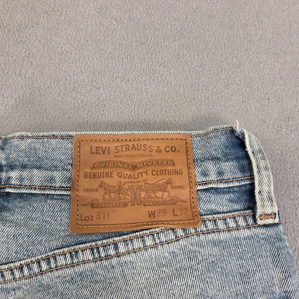 Levi's Premium 511 Jeans Mens 28x26 Light Wash Distressed Slim Tag 29x32 Altered